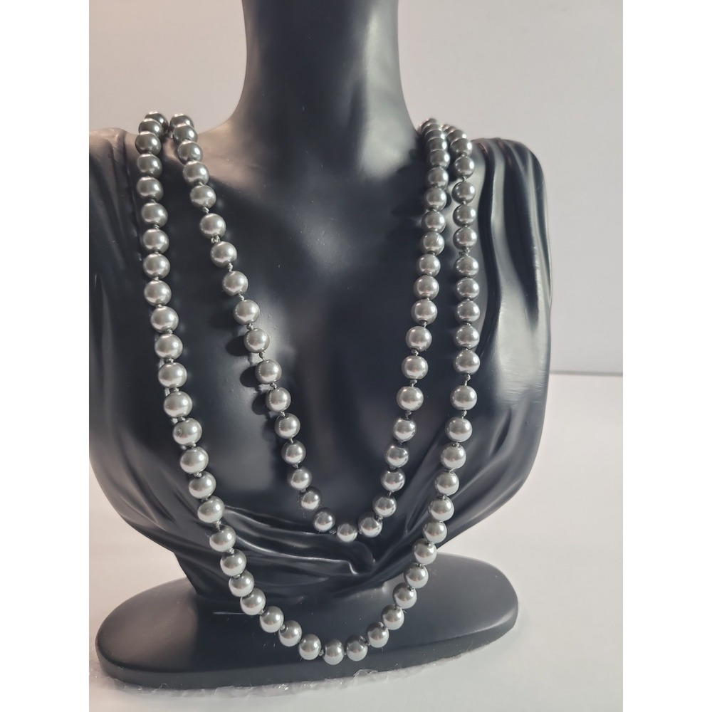 Silver Tone Heavy Round Bead Opera Length Necklace Statement Jewelry